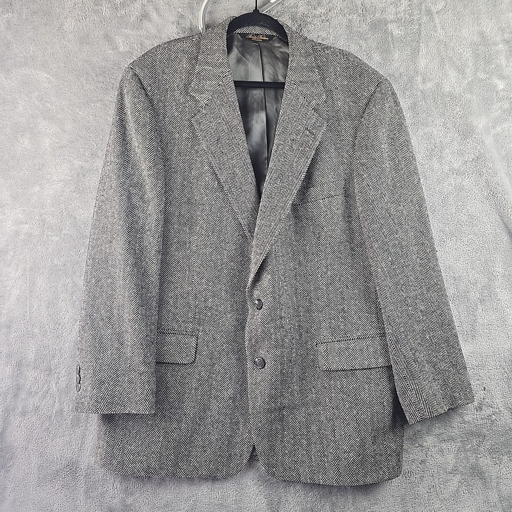 Brooks Brothers Blazer Mens 44R Gray Herringbone Tweed 100% Wool Sport Coat Flaw